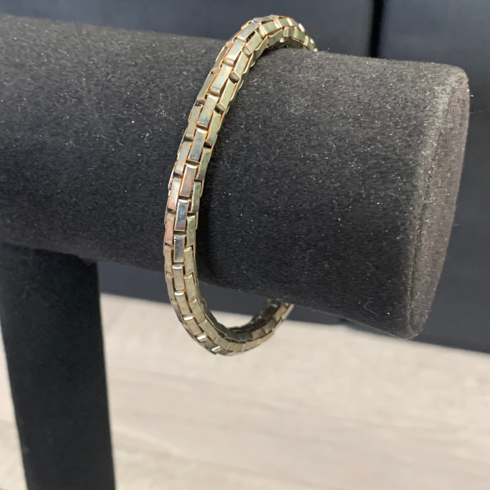 Vintage Gold Tone Textured Block Link Bangle Bracelet 7 Inch 4329